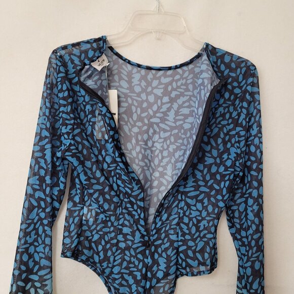 Shane Justin Runway Bodysuit Pant Set Womens XL Sheer Blue‎ Black Animal Print - Picture 4 of 16